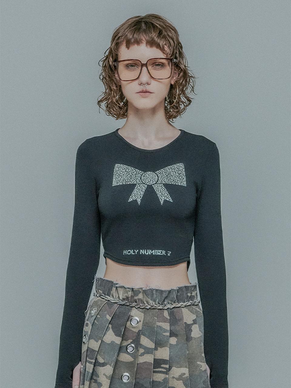 HOLY NUMBER 7 UNBALANCED ROUND RIBBON HOTFIX T-SHIRT [BLACK]