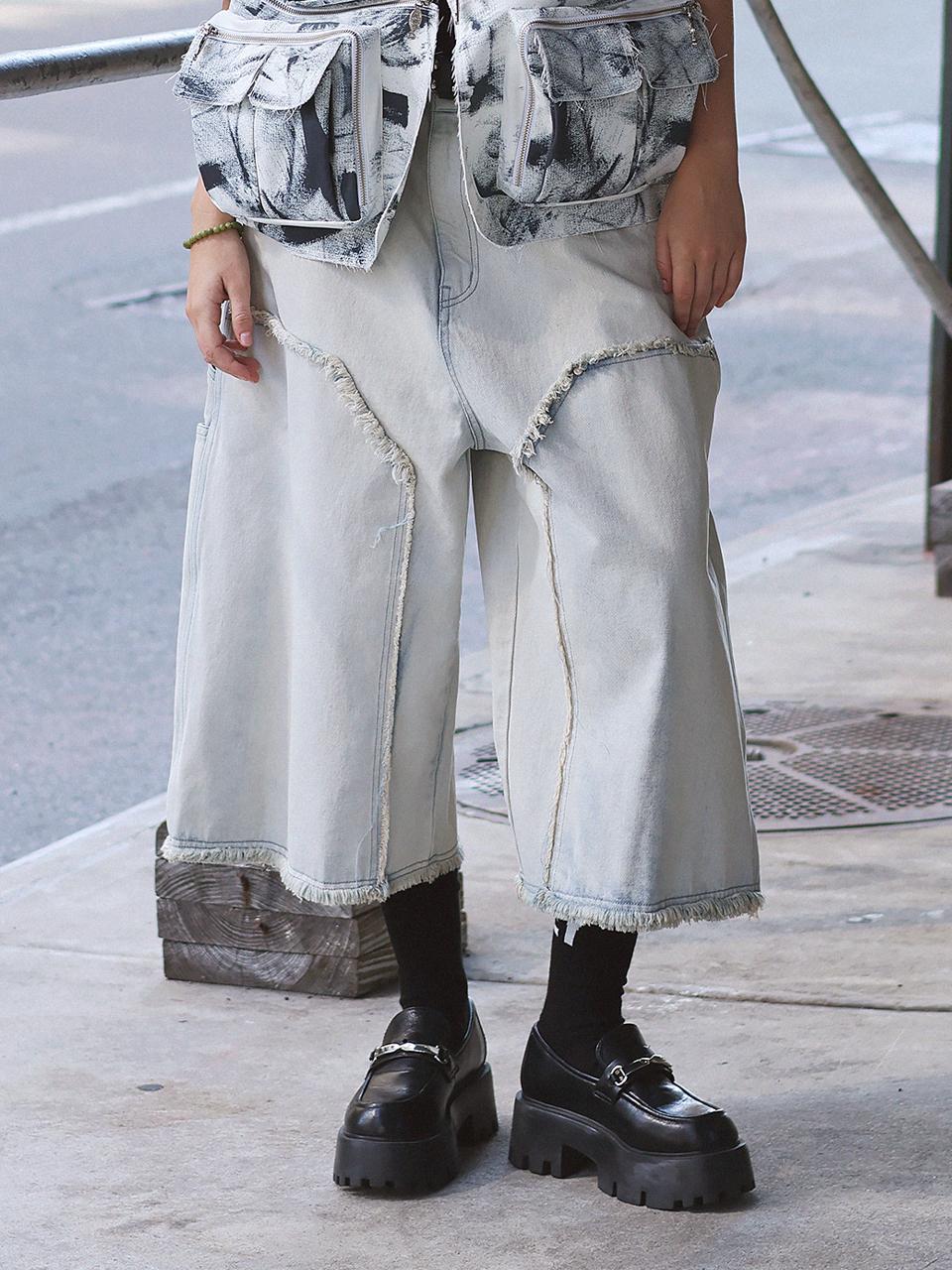 HOLY NUMBER 7 VINTAGE MEDIUM INDIGO HALF PANTS [ICE BLUE]