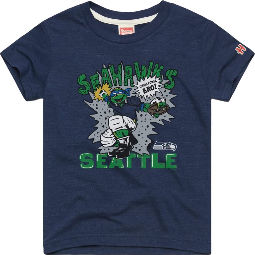 Homage Youth Homage Leonardo College Navy Seattle Seahawks TMNT Tri-Blend T-Shirt 