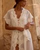 Homebodii Valentina Short-Sleeve Lace-Trim Chiffon Robe - 1