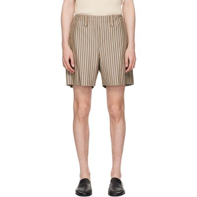 HOMME PLISSÉ ISSEY MIYAKE HOMME PLISSÉ ISSEY MIYAKE Beige & Red Stripe Jersey Shorts