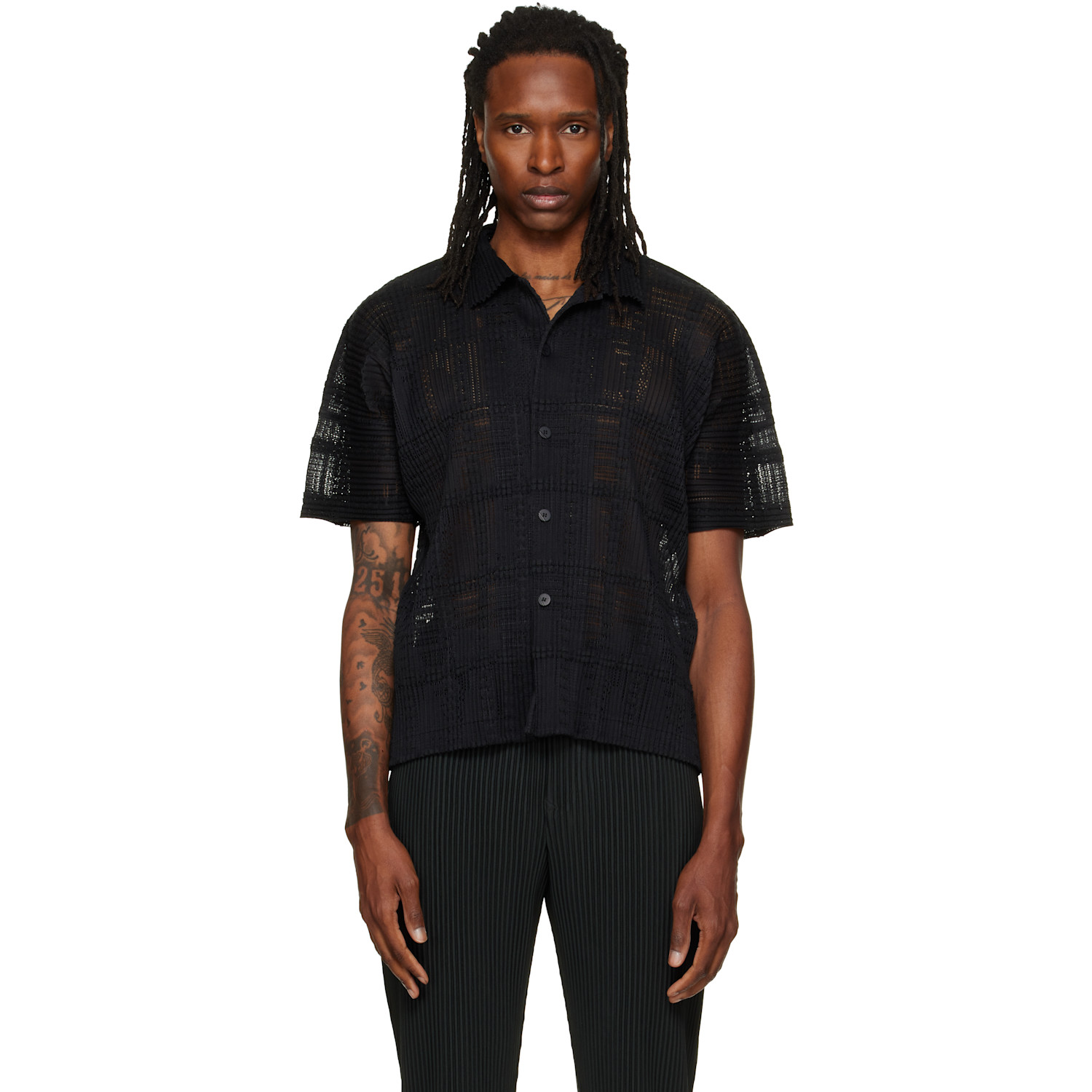 HOMME PLISSÉ ISSEY MIYAKE - Black Lace Grid Pleats Shirt
