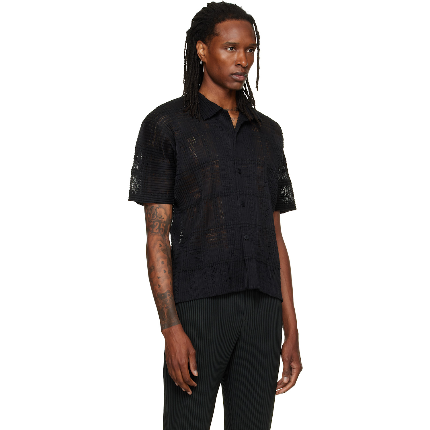 HOMME PLISSÉ ISSEY MIYAKE - Black Lace Grid Pleats Shirt