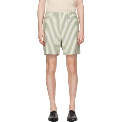 HOMME PLISSÉ ISSEY MIYAKE HOMME PLISSÉ ISSEY MIYAKE Green & Beige Stripe Jersey Shorts