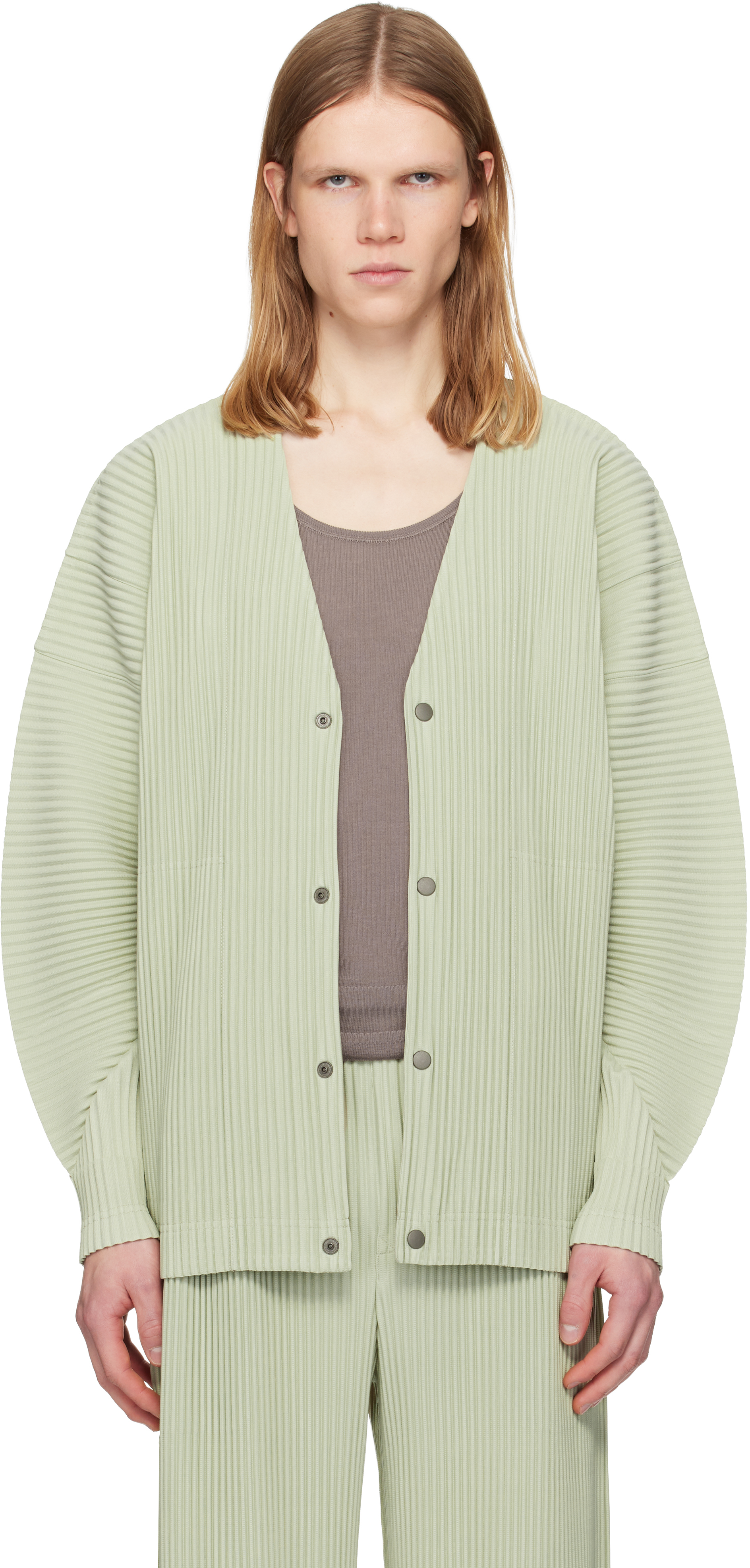 【即完品】HOMME PLISS ISSEY MIYAKE カーディガン Homme Plissé Issey Miyake Men's Pleated Cardigan in Sage Green
