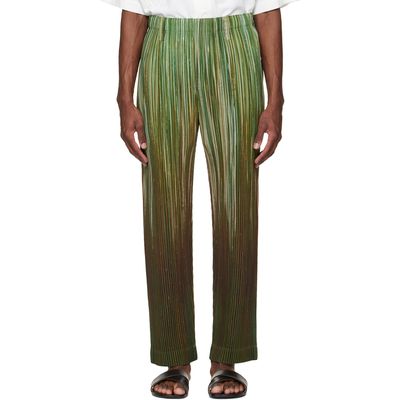 HOMME PLISSÉ ISSEY MIYAKE HOMME PLISSÉ ISSEY MIYAKE Green Paint Brush Close-Up Trousers