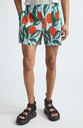 Homme Plissé Issey Miyake Homme Plissé Issey Miyake Pleated Fruits & Vegetables Print Shorts