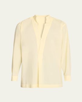 Homme Plisse Issey Miyake Men's Polyester and Ramie Deep-V Long-Sleeve Shirt