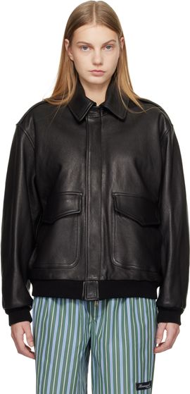 HommeGirls HommeGirls Black Leather Bomber Jacket