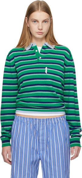 HommeGirls HommeGirls Green & Navy Knit Stripe Polo