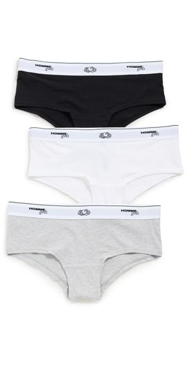 HOMMEGIRLS HOMMEGIRLS Homme Girls X Fruit of the Loom Boy Shorts 3-Pack Black/Heather Grey/White