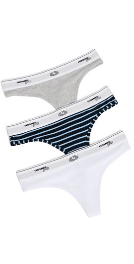 HOMMEGIRLS HOMMEGIRLS Homme Girls x Fruit Of The Loom Classic Thong 3 Pack Stripe Heather Grey/White