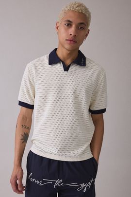 Honor The Gift Honor The Gift Pique Collared Polo Sweater in Ivory, Men's at Urban Outfitters