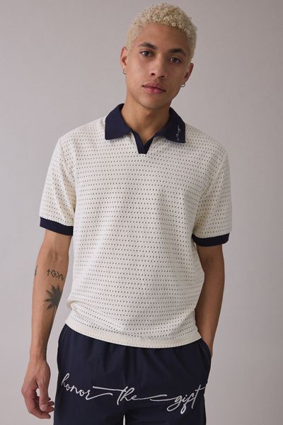 Honor The Gift Honor The Gift Pique Collared Polo Sweater in Ivory, Men's at Urban Outfitters