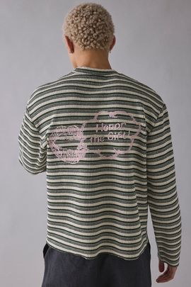 Honor The Gift Honor The Gift Speak Stripe Crew Neck Sweater in Olive, Men's at Urban Outfitters