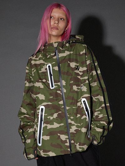 HOODHOOD 3-Layer Reflective Water-Repellent Windbreaker Jacket [Camo]