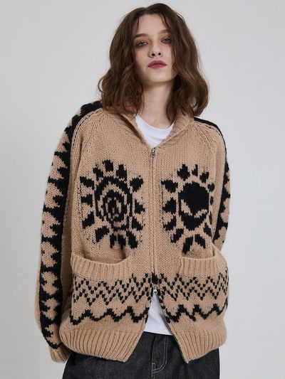 HOODHOOD Alien Nordic Oversized Unisex Cardigan [Beige]