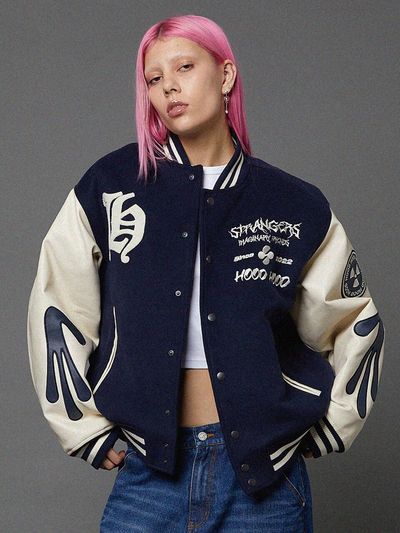 HOODHOOD Alien Varsity Wool Blend Jacket [Navy]