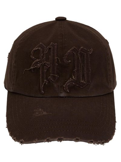 HOODHOOD Applique Distressed Cotton Ball Cap [Brown]