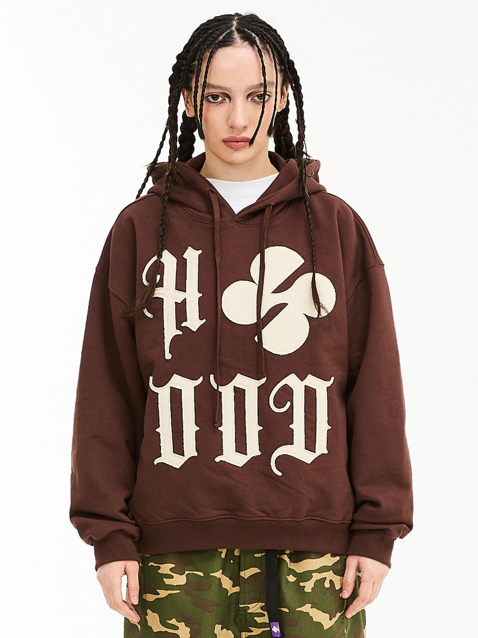 HOODHOOD Cotton Blend Logo Appliqu Hoodie [Brown]