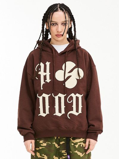 HOODHOOD Cotton Blend Logo Appliqu Hoodie [Brown]