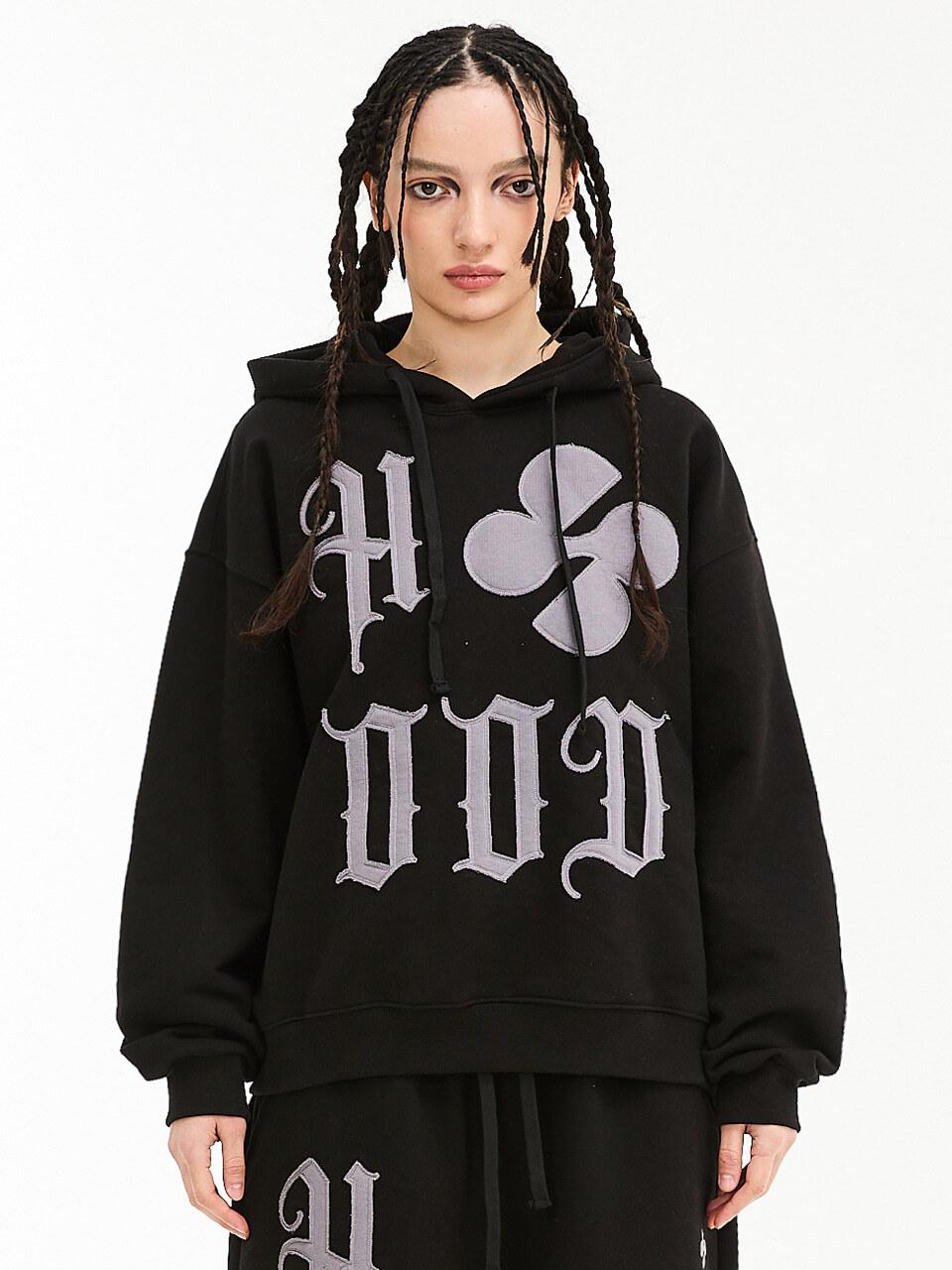 HOODHOOD Cotton Terry Logo Appliqu Hoodie [Black]