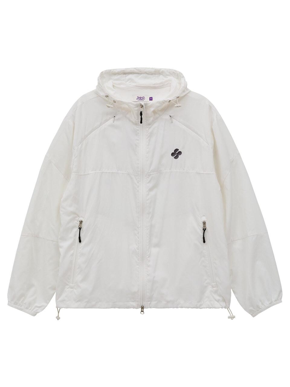 HOODHOOD Cut-off Sheer Zipper Windbreaker Jacket [Ivory]