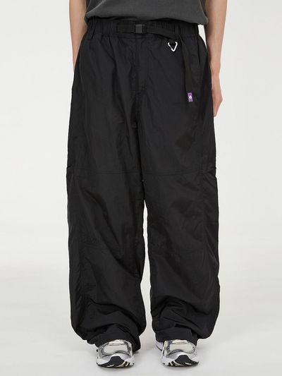 HOODHOOD Cut-out Cargo Elastic Waist Nylon Wide Pants [Black]