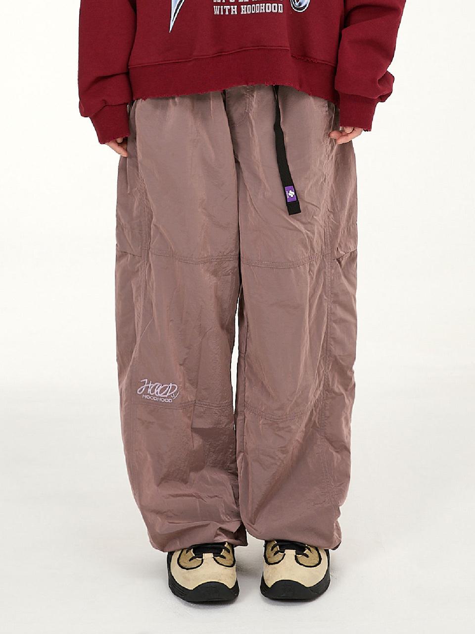 HOODHOOD Cut-out Cargo Elastic Waist Nylon Wide Pants [Dust Pink]