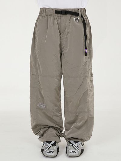HOODHOOD Cut-out Cargo Elastic Waist Nylon Wide Pants [Grey]