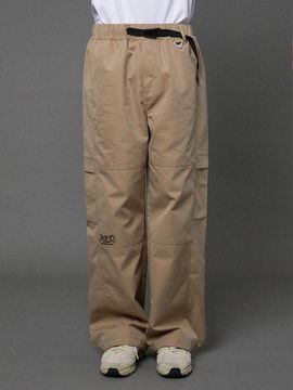 HOODHOOD Cut-out Cotton Cargo Elastic Waist Pants [Beige]