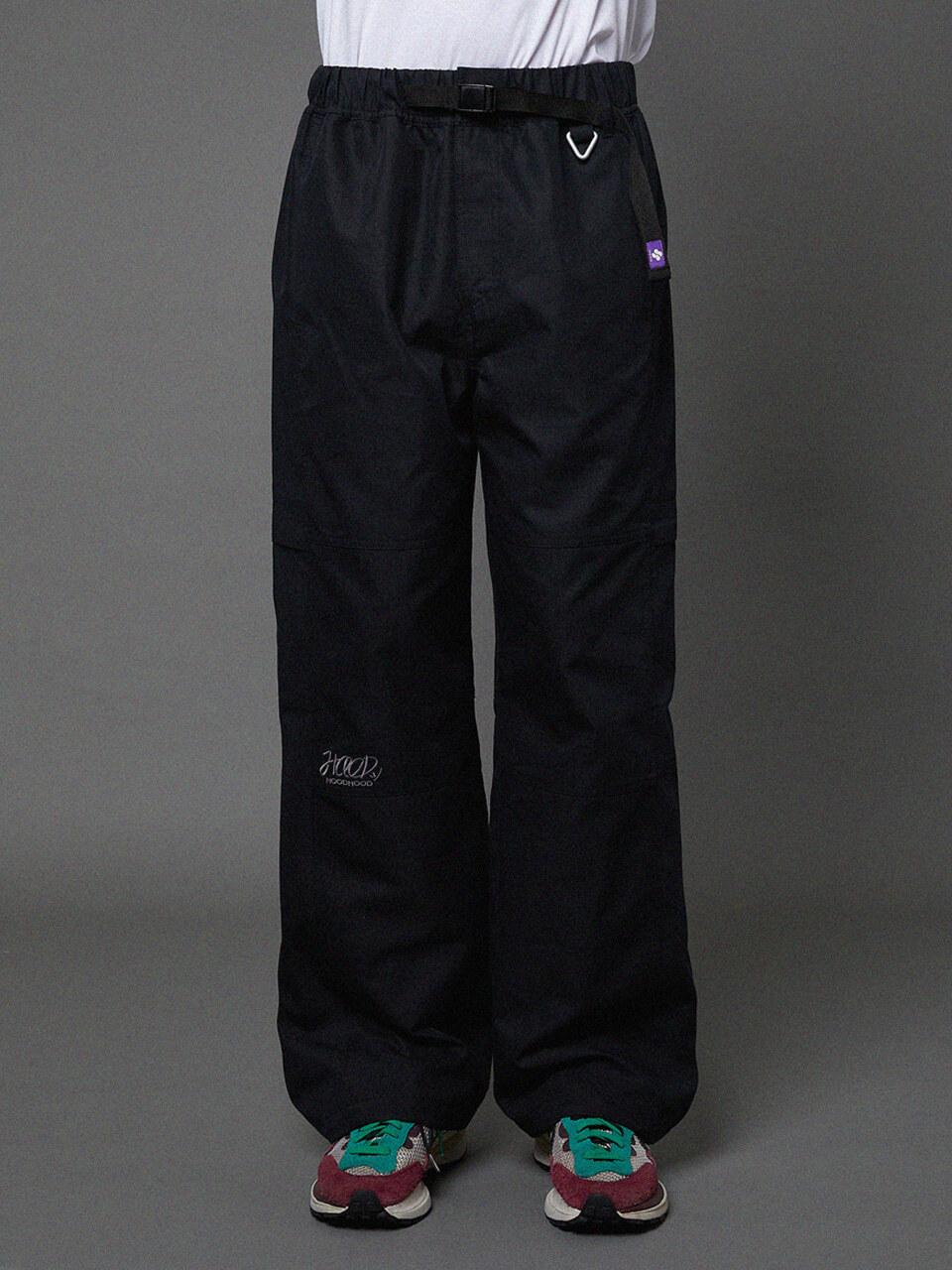 HOODHOOD Cut Cotton Elastic Waist Cargo Pants [Black]