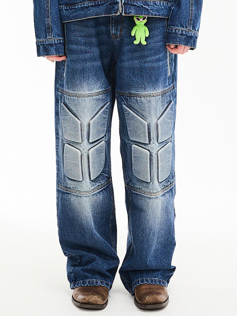 HOODHOOD Embossed Biker Cotton Denim [Medium Blue]