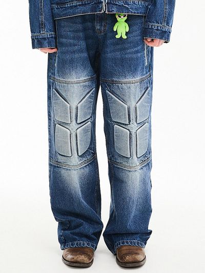 HOODHOOD Embossed Biker Cotton Denim [Medium Blue]