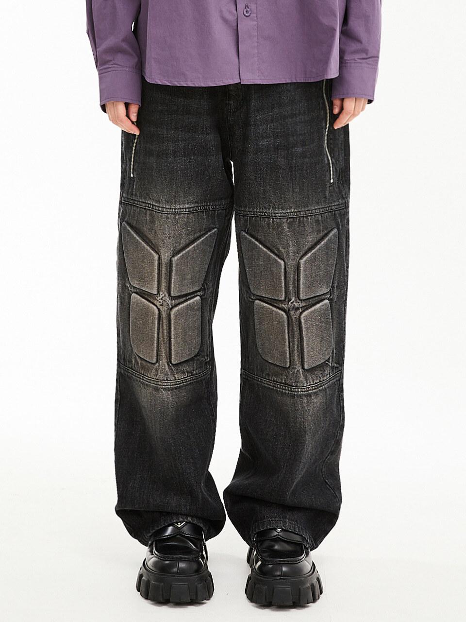 HOODHOOD Embossed Biker Slim Fit Denim [Black]