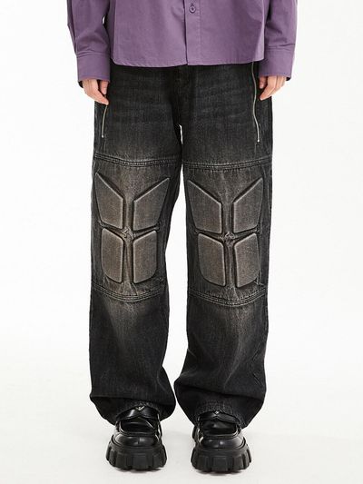 HOODHOOD Embossed Biker Slim Fit Denim [Black]