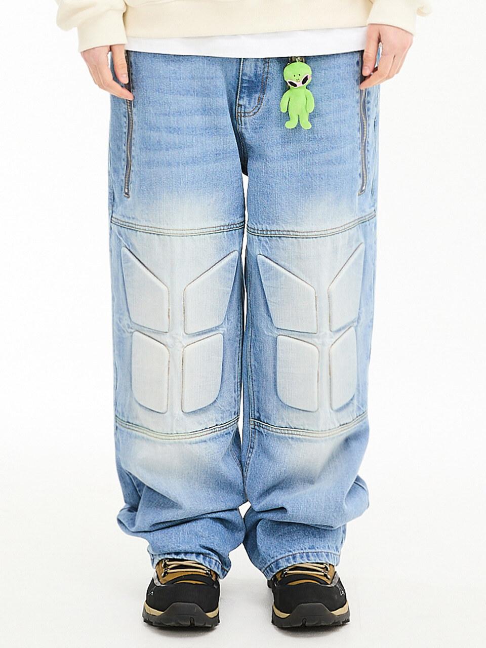 HOODHOOD Embossed Biker Stretch Denim [Light Blue]