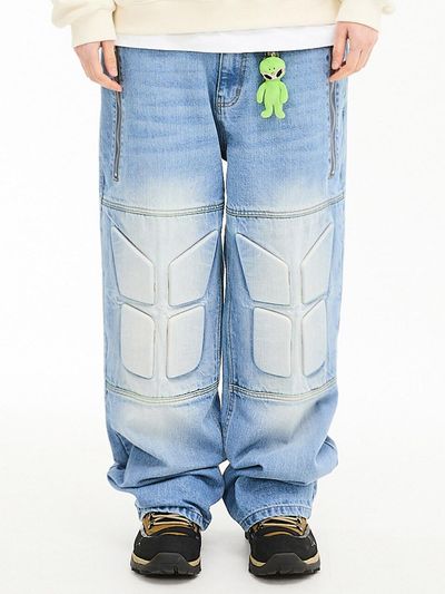 HOODHOOD Embossed Biker Stretch Denim [Light Blue]