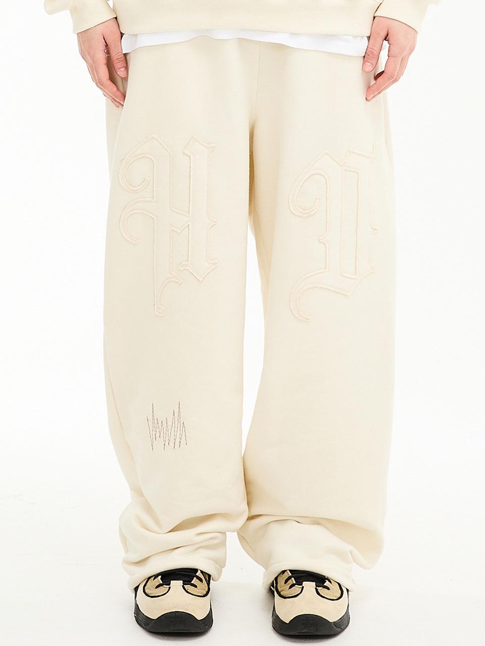 HOODHOOD HD Appliqu Terry Stitch Sweatpants [Ivory]