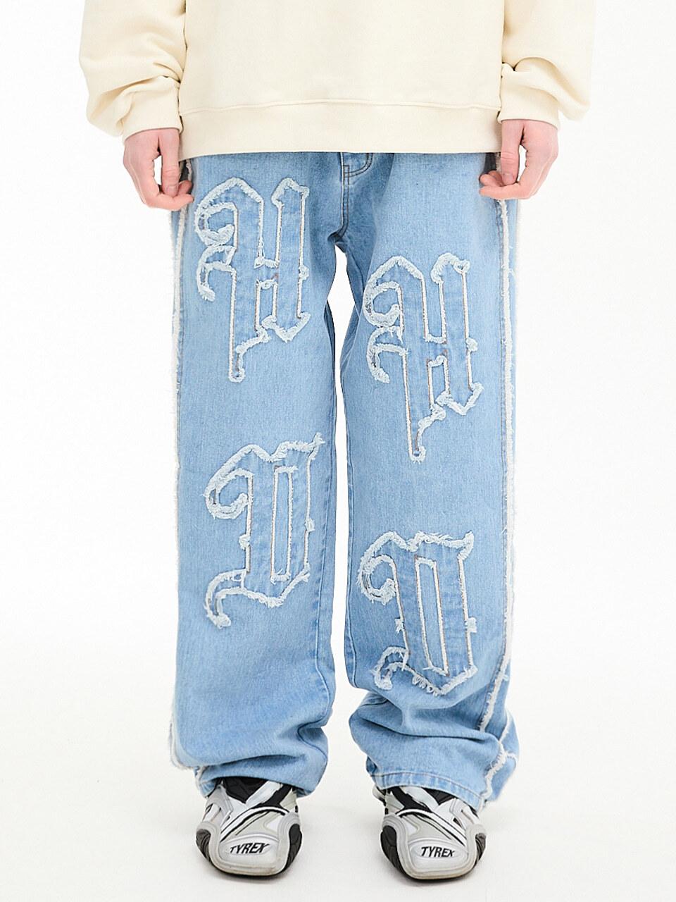 HOODHOOD HD Appliqu Wide Relaxed Fit Denim [Light Blue]