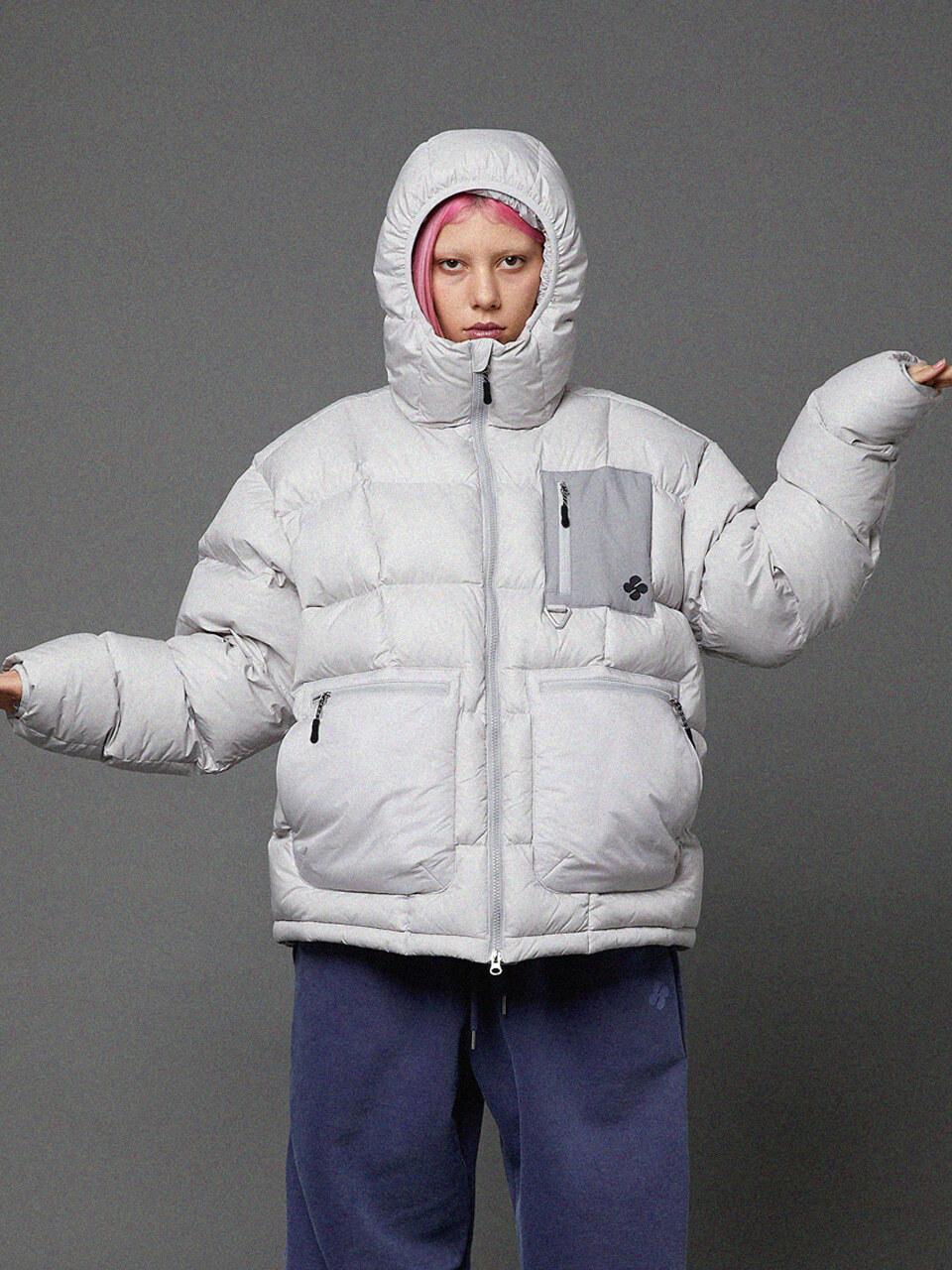 HOODHOOD High-neck Heavy Down Short Padding Jacket [Light Grey]