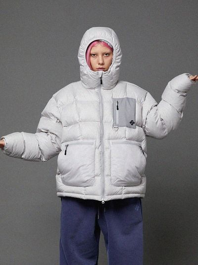 HOODHOOD High-neck Heavy Down Short Padding Jacket [Light Grey]