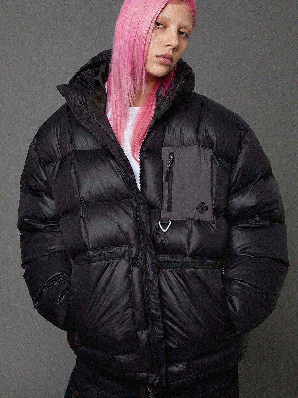 HOODHOOD High-neck Heavy Down Short Puffer Jacket [Black]