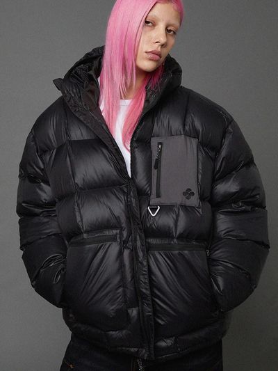HOODHOOD High-neck Heavy Down Short Puffer Jacket [Black]