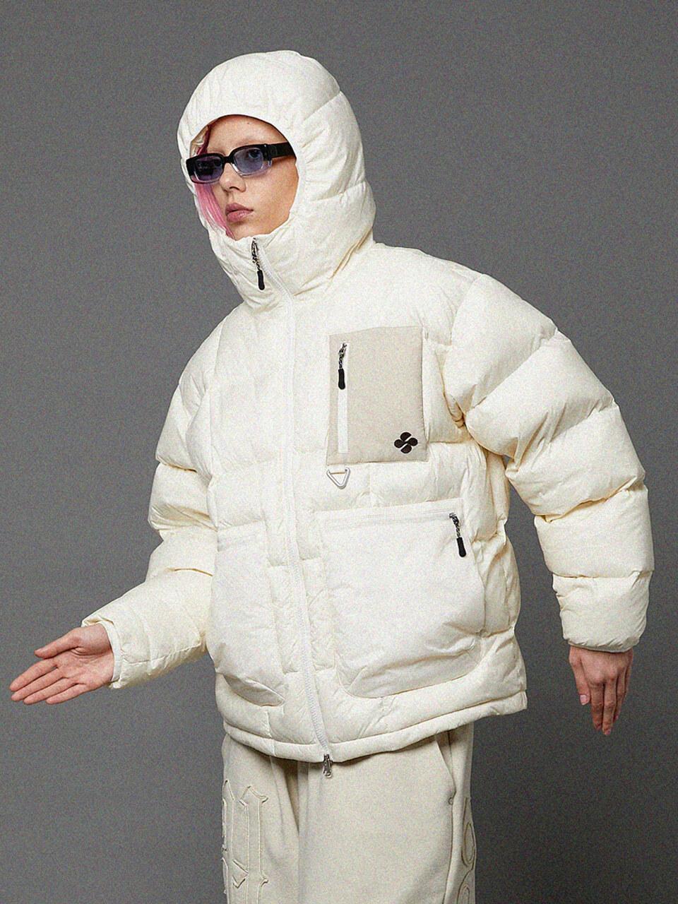 HOODHOOD High-neck Heavy Down Short Puffer Jacket [Cream]