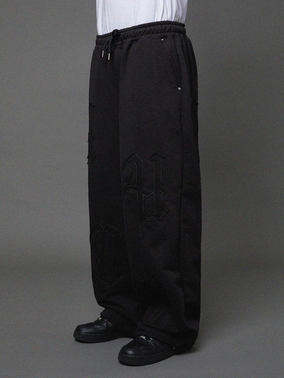 HOODHOOD Logo Appliqu Heavy Terry Sweatpants [Black]