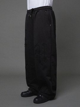 HOODHOOD Logo Appliqu Heavy Terry Sweatpants [Black]