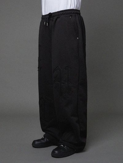 HOODHOOD Logo Appliqu Heavy Terry Sweatpants [Black]