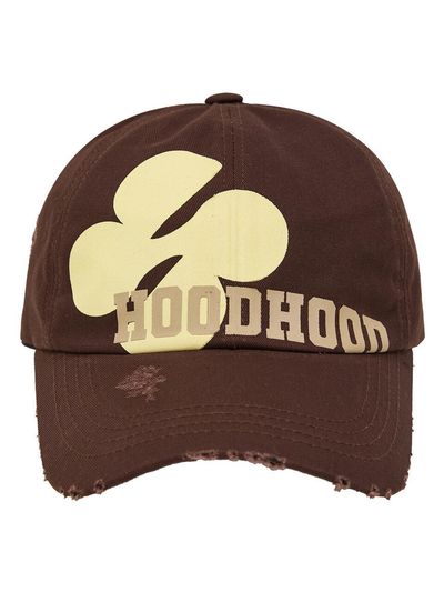HOODHOOD Multi Logo Distressed Vintage Cotton Cap [Brown]