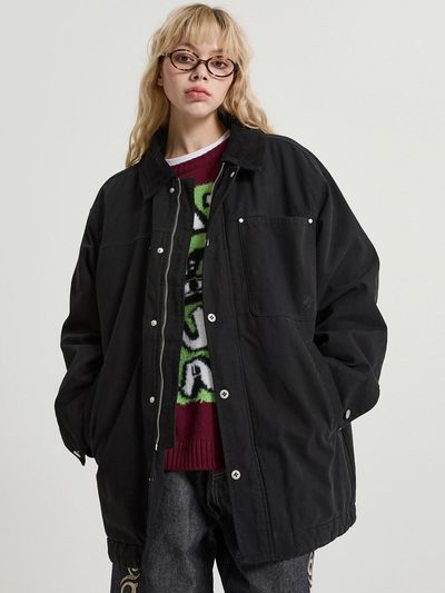 HOODHOOD Padded Washed Utilitarian Work Jacket [Black]